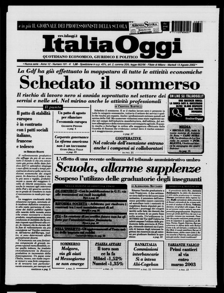 Italia oggi : quotidiano di economia finanza e politica